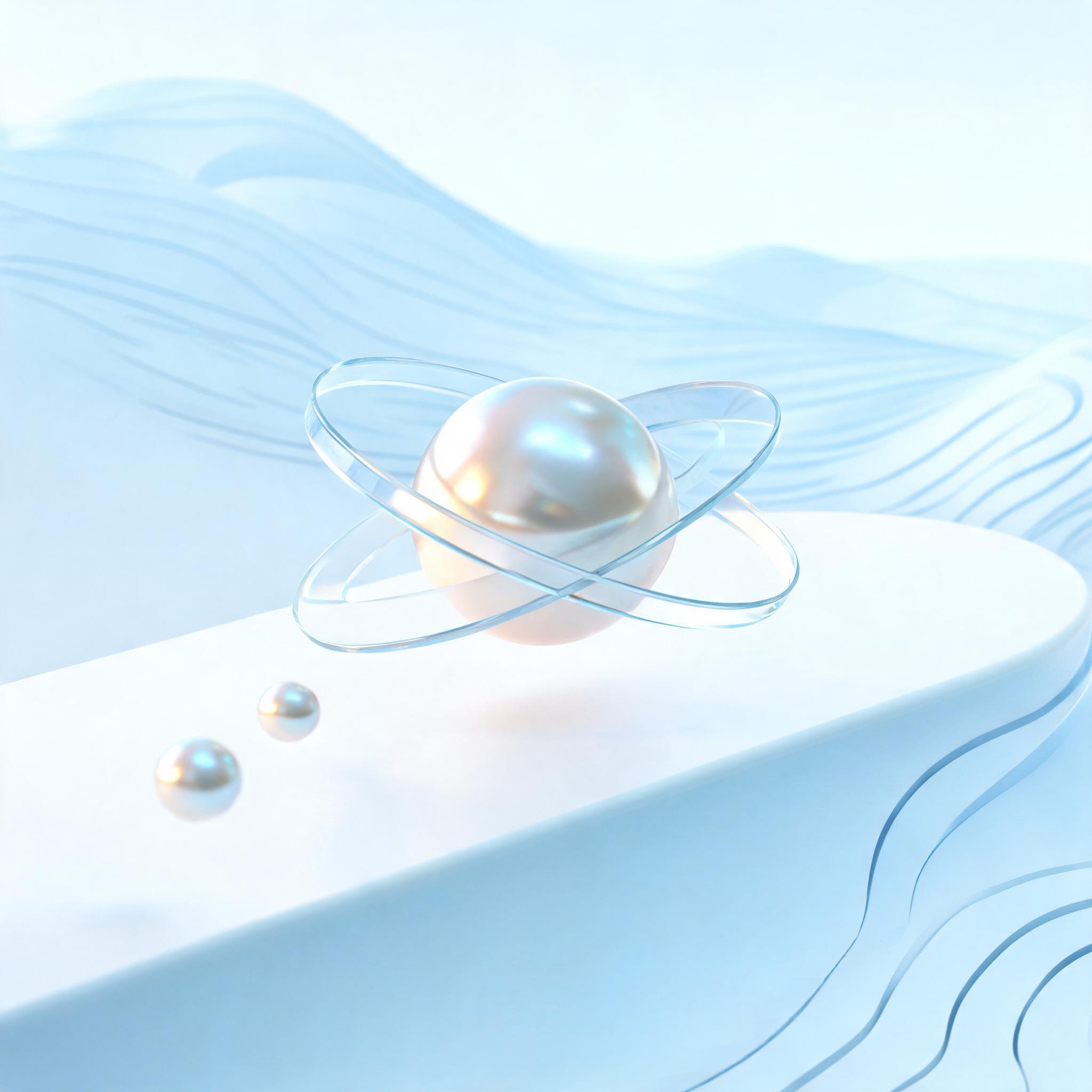 Floating pearl sphere with glass rings